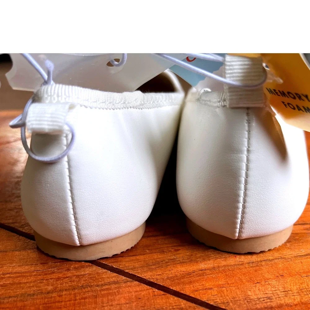 Cat & Jack Diana Kids White Ballet Flats Memory Foam Bow Shoes Size 13 NEW